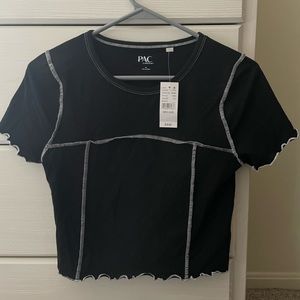 Black baby tee with white detailing